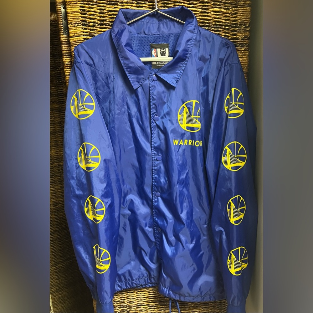NBA Warriors, Windbreaker Polyester Jacket-‎ XLarge, Blue/Yellow, Snap button